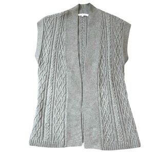Grandma Cottage Core Chunky Gray Cable Knit Sweater Vest Cardigan